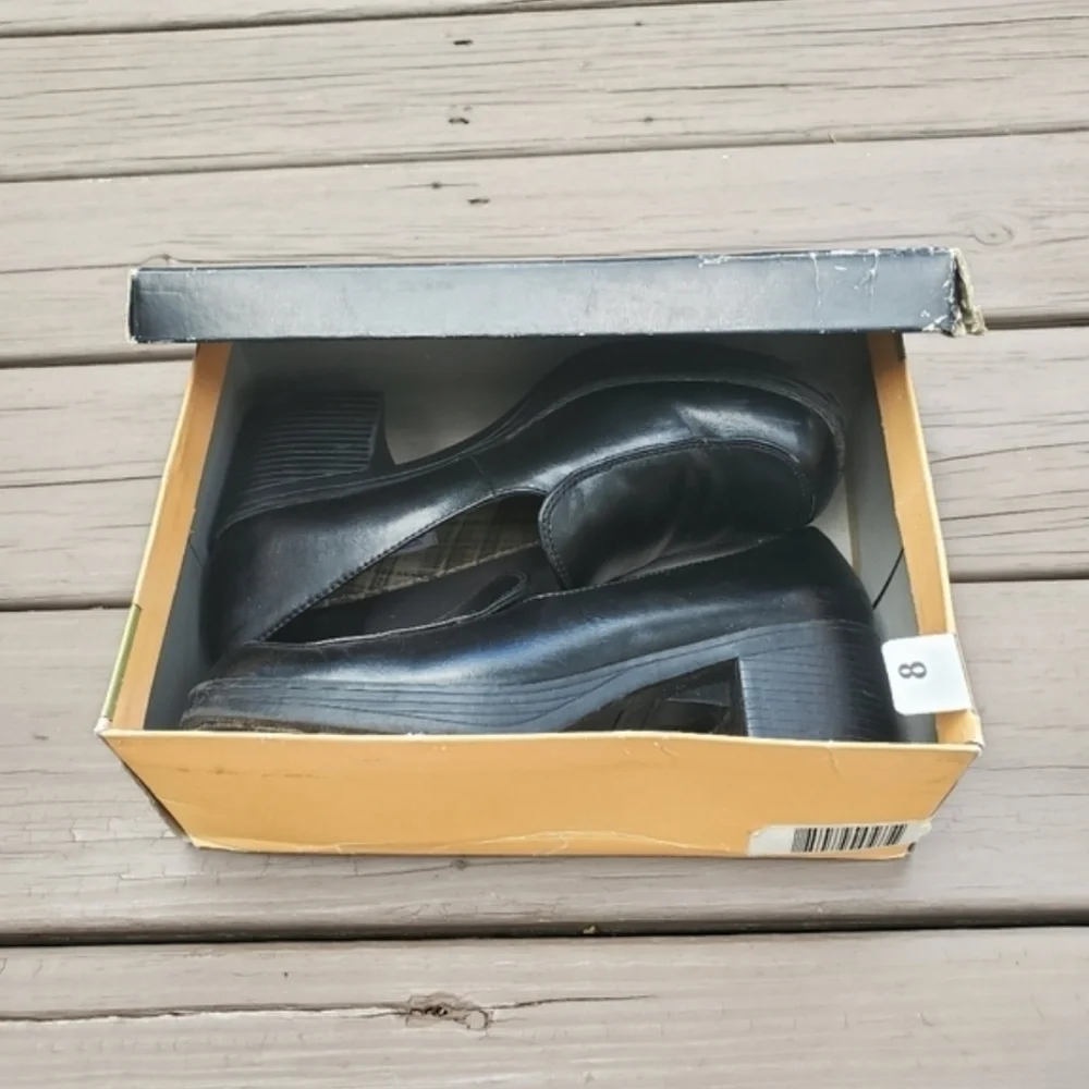 Vintage 90s y2k Bratz Black‎ Vegan Leather Platform Oxford Chunky Heel Loafers 8